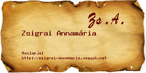 Zsigrai Annamária névjegykártya